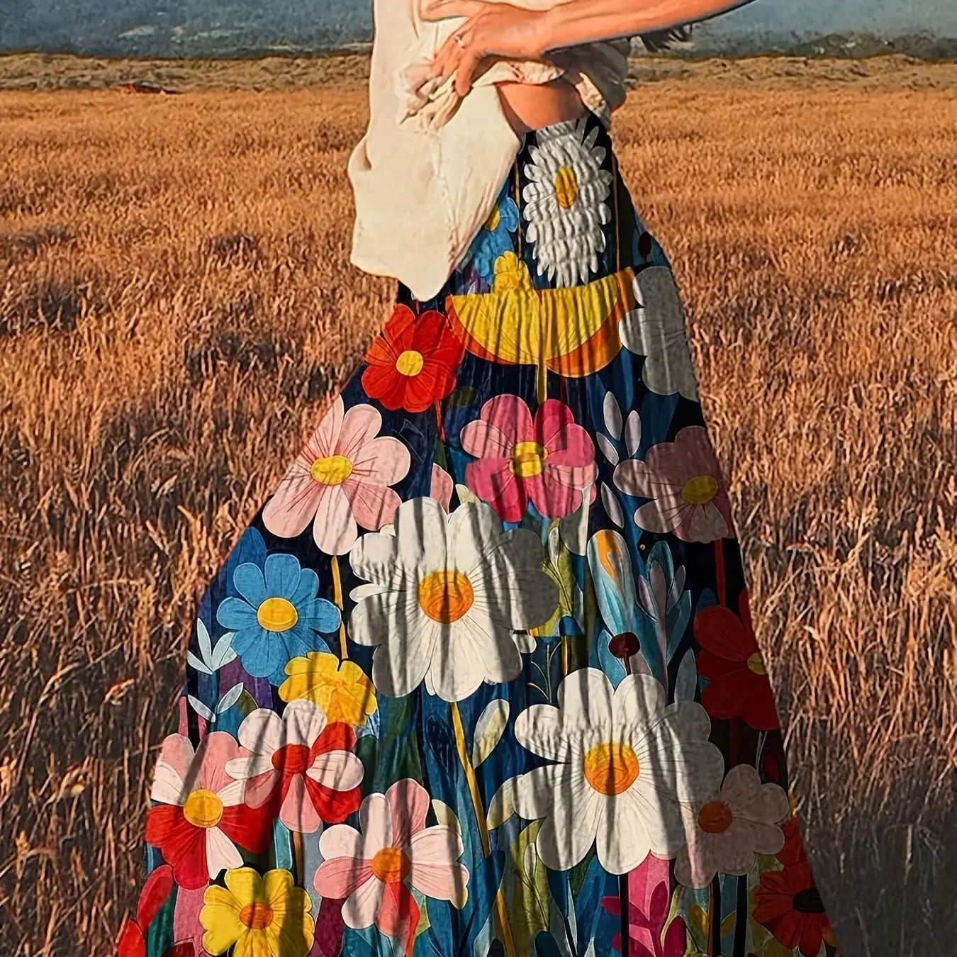 Women's Elegant Floral Print Cinched Waist Layered Midi Skirt