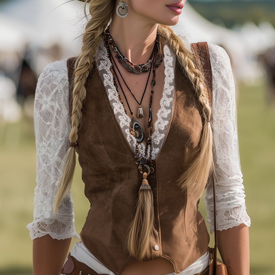 Women's Western Lace Long Sleeve Blouse