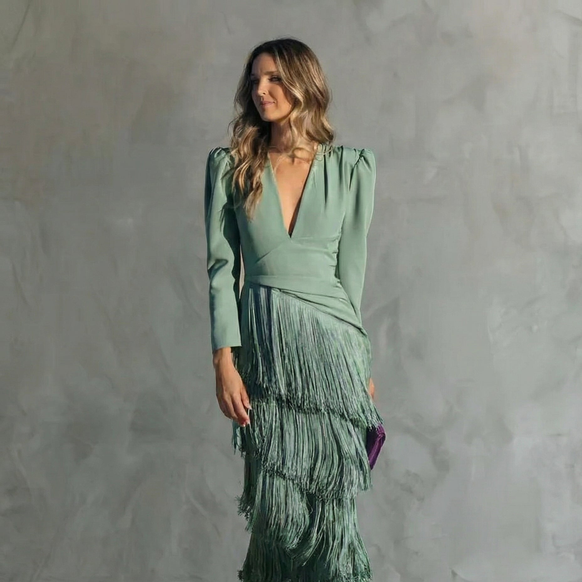 Women's V-Neck Fringe Maxi Dress