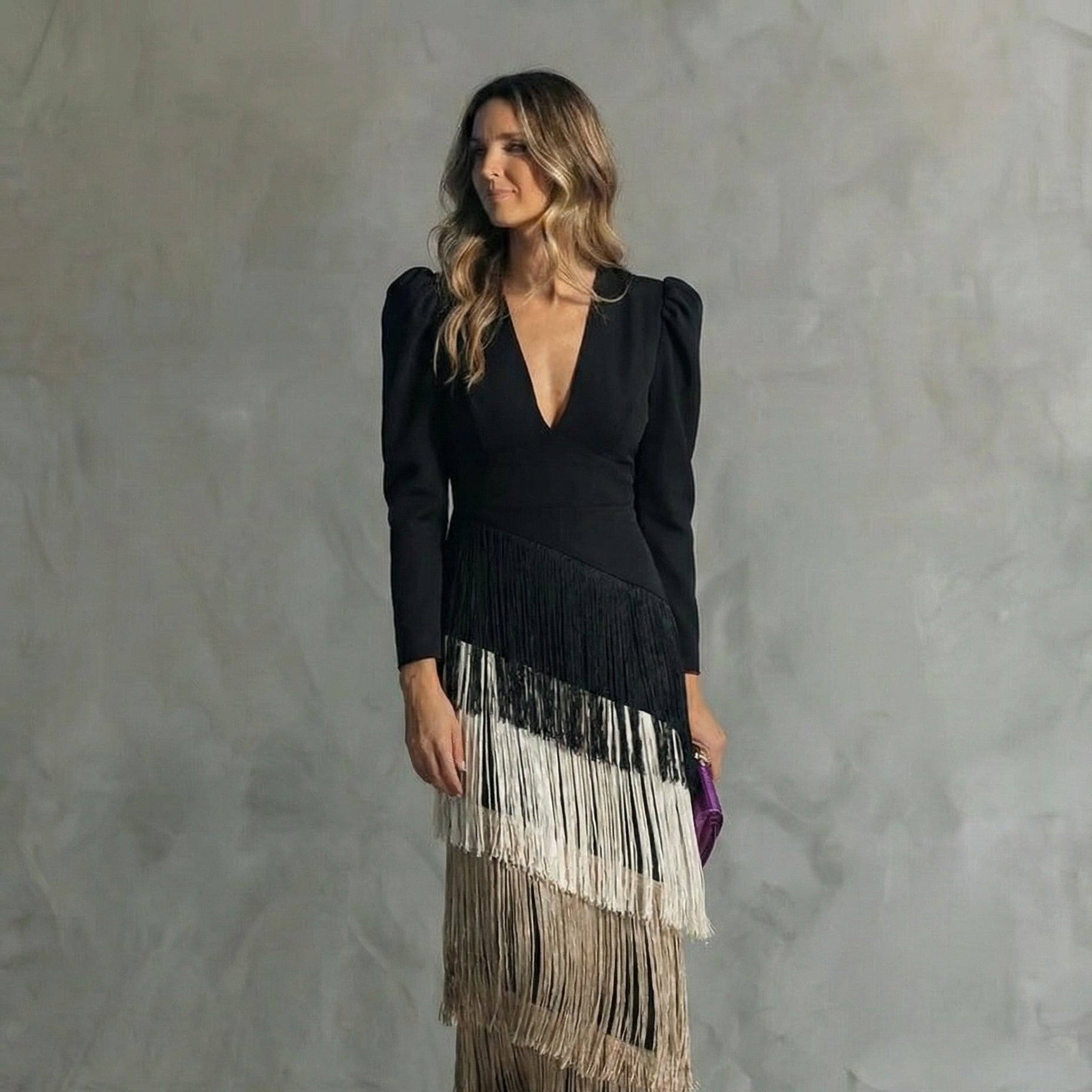 Women's V-Neck Fringe Maxi Dress