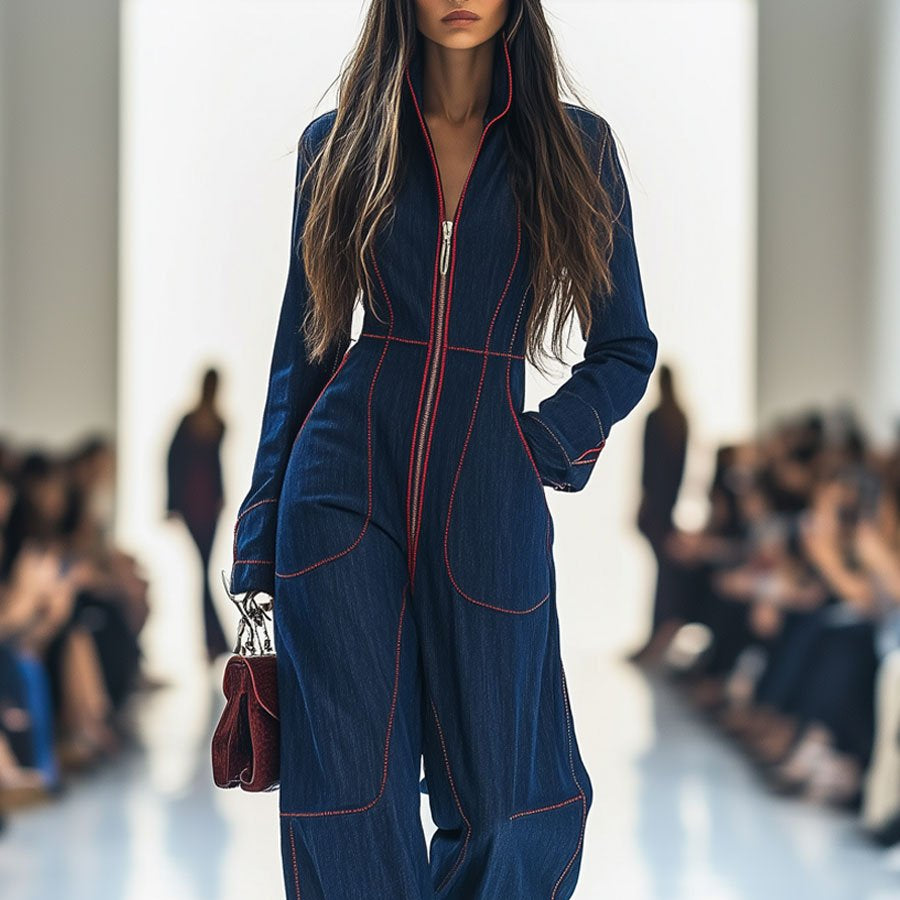 Women's Wide Leg Long Sleeve Jumpsuit