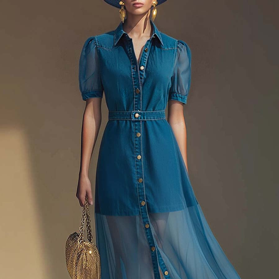 Women's Button Front V-Neck Maxi Dress
