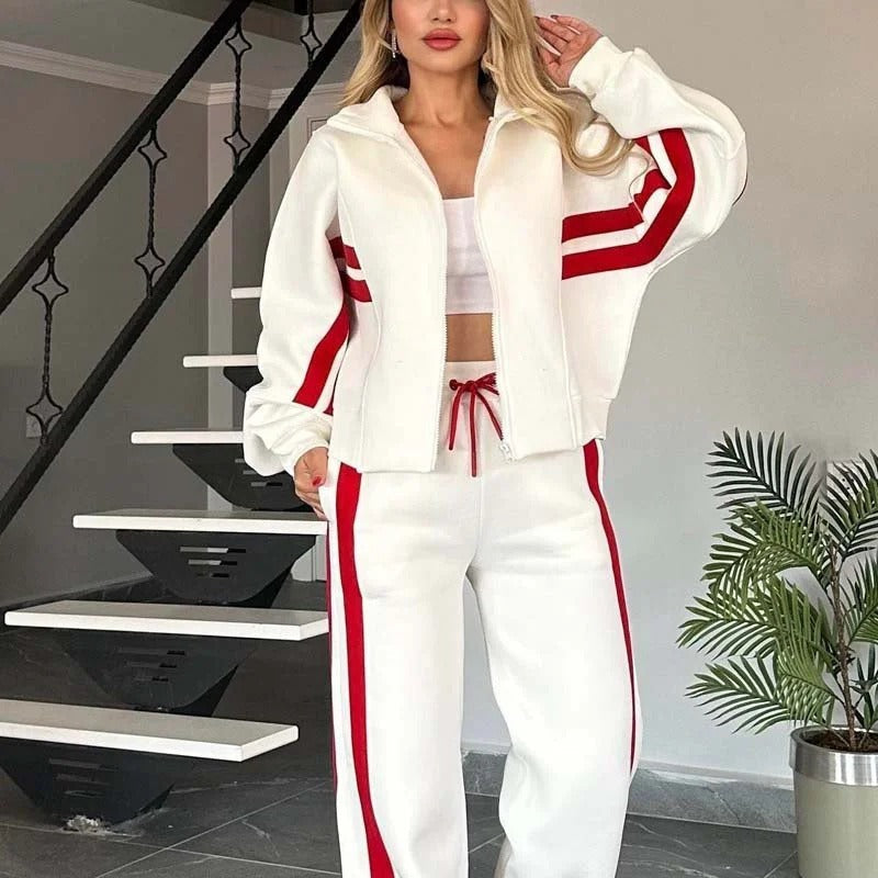 Women's Striped Zip Up Track Suit Set