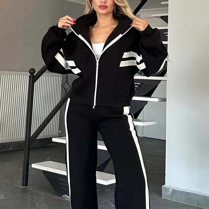 Women's Striped Zip Up Track Suit Set