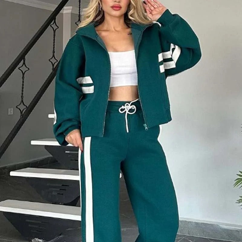 Women's Striped Zip Up Track Suit Set