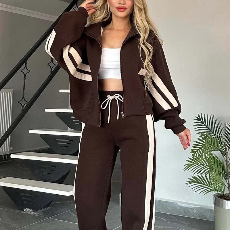 Women's Striped Zip Up Track Suit Set