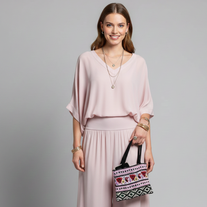 Women's V-Neck Wide Leg Set