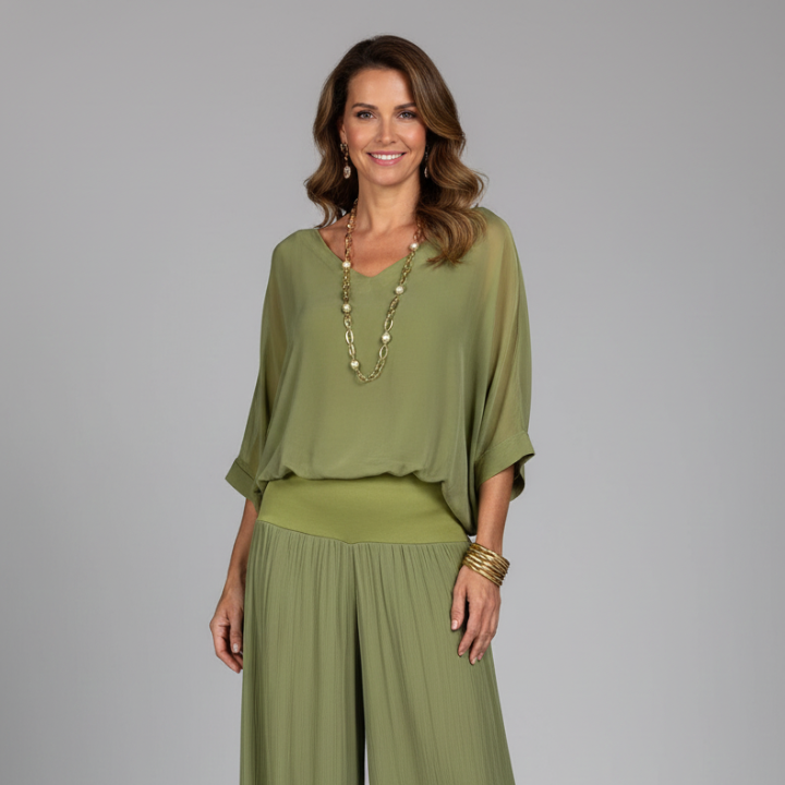Women's V-Neck Wide Leg Set