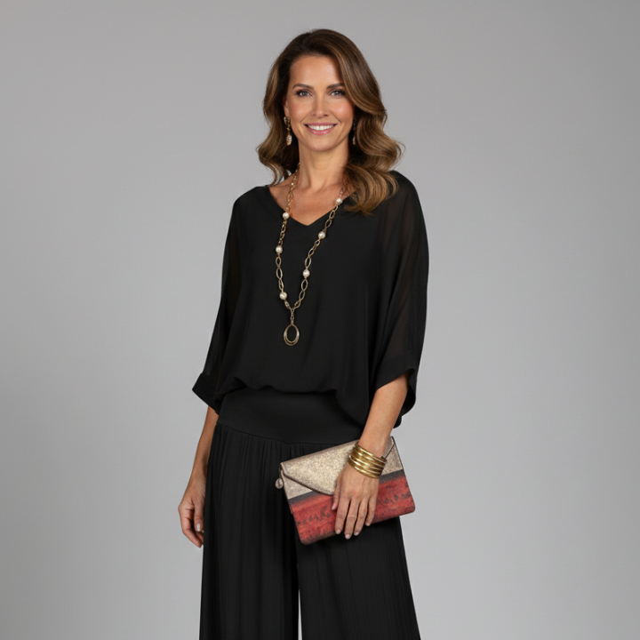 Women's V-Neck Wide Leg Set