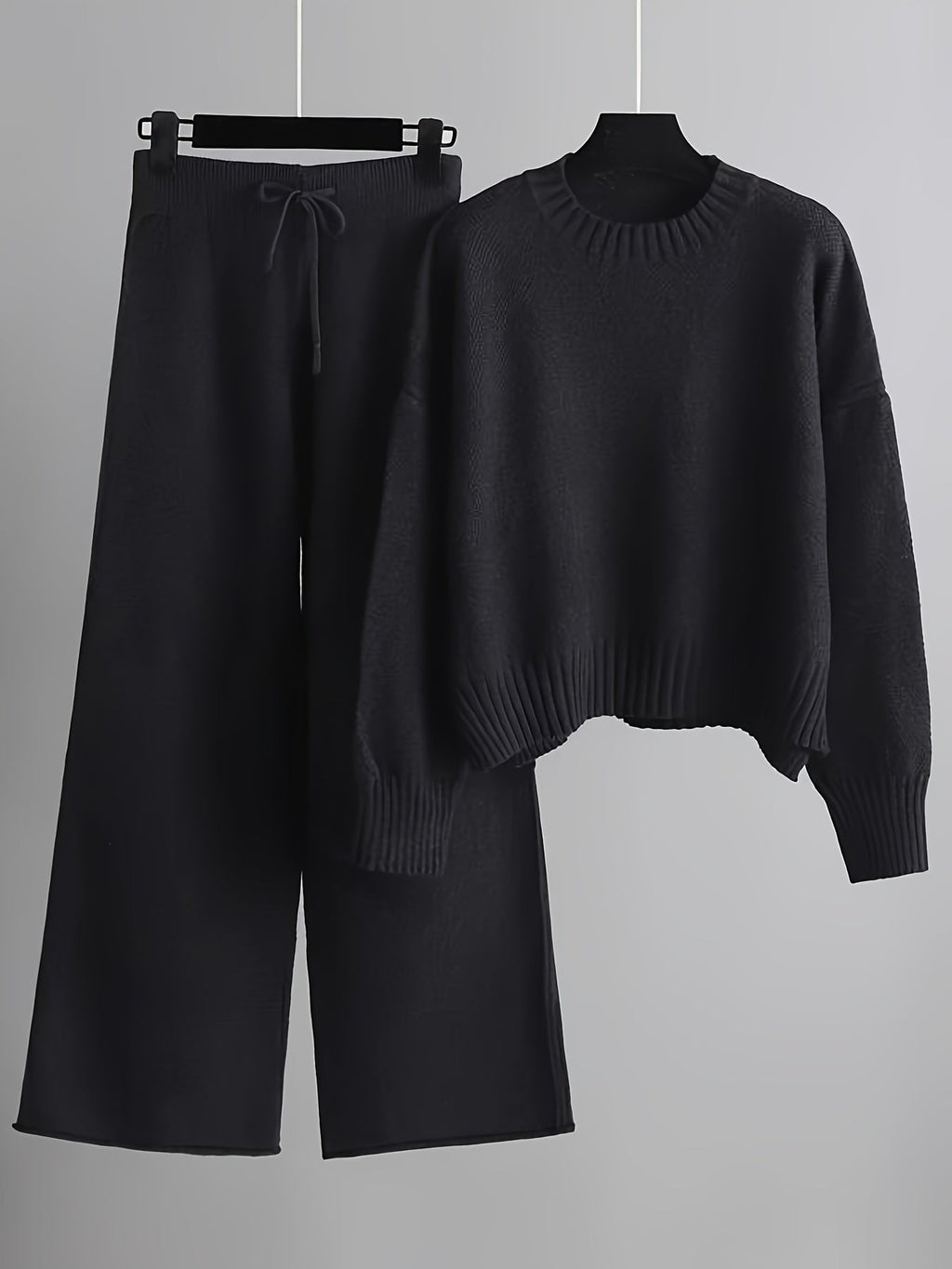 Women's Ribbed Knit Sweater and Wide-Leg Pants Set