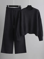 Women's Ribbed Knit Sweater and Wide-Leg Pants Set