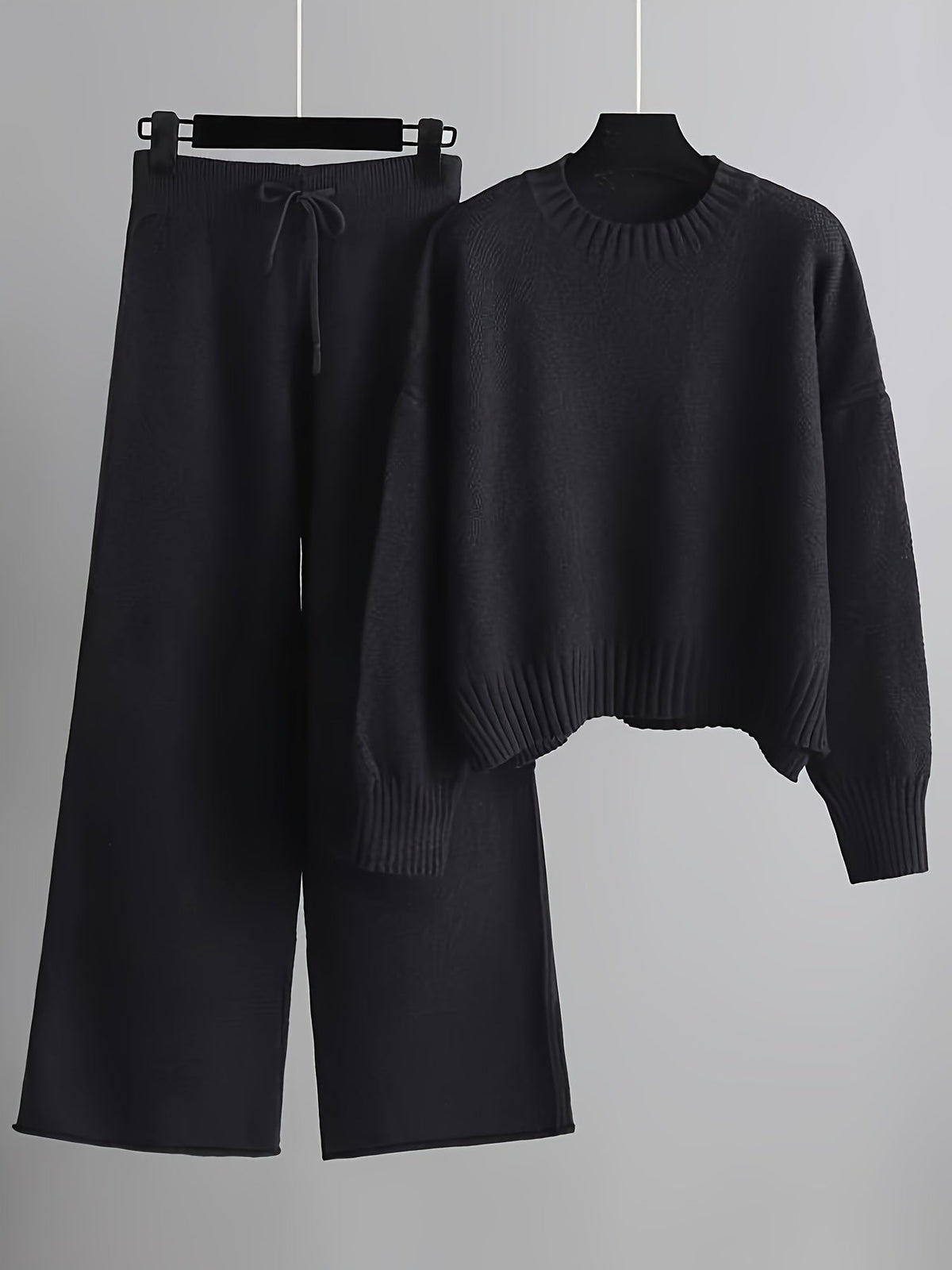 Women's Ribbed Knit Sweater and Wide-Leg Pants Set