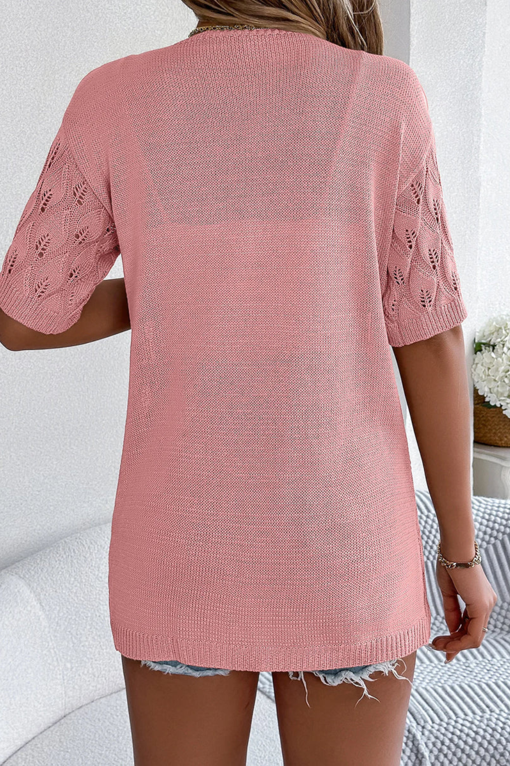 Women Short Sleeve Crochet Cardigan