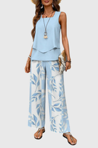 Women's Layered Sleeveless Top Floral Print Wide Leg Trouser Co Ord Set