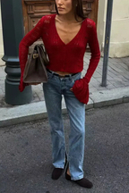 Women Crochet Cardigan with Bell Sleeve Detail