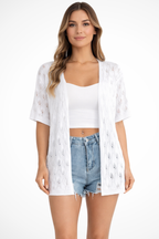 Women Short Sleeve Crochet Cardigan