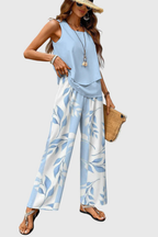 Women's Layered Sleeveless Top Floral Print Wide Leg Trouser Co Ord Set