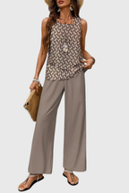 Women's Layered Sleeveless Top Floral Print Wide Leg Trouser Co Ord Set