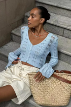 Women Crochet Cardigan with Bell Sleeve Detail