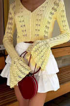 Women Crochet Cardigan with Bell Sleeve Detail