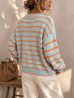 Women's Oversized Striped Knit Button Cardigan