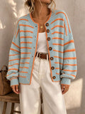 Women's Oversized Striped Knit Button Cardigan