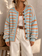 Women's Oversized Striped Knit Button Cardigan