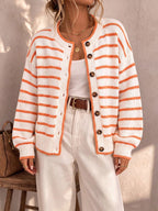 Women's Oversized Striped Knit Button Cardigan