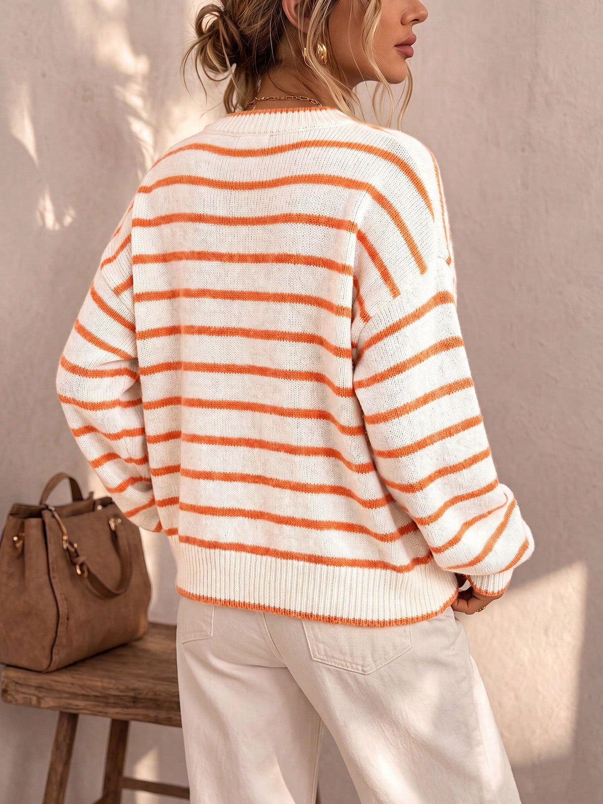 Women's Oversized Striped Knit Button Cardigan