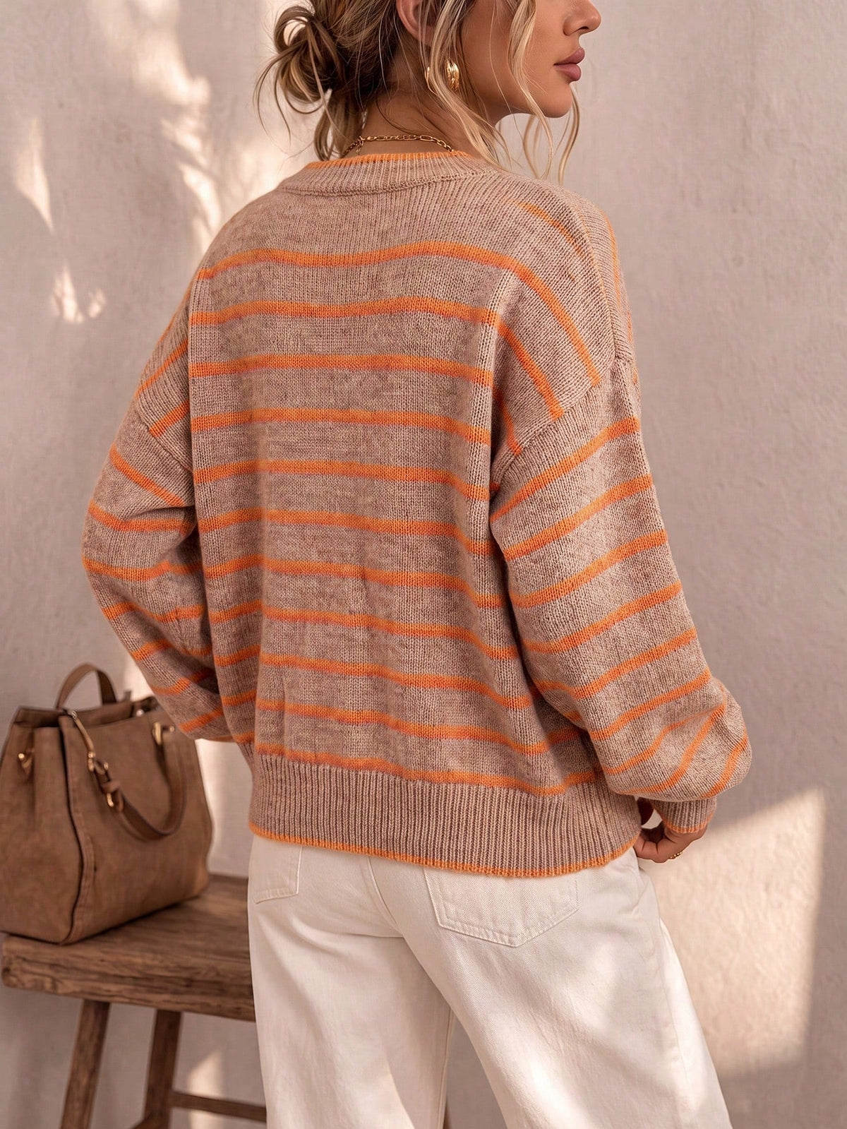 Women's Oversized Striped Knit Button Cardigan