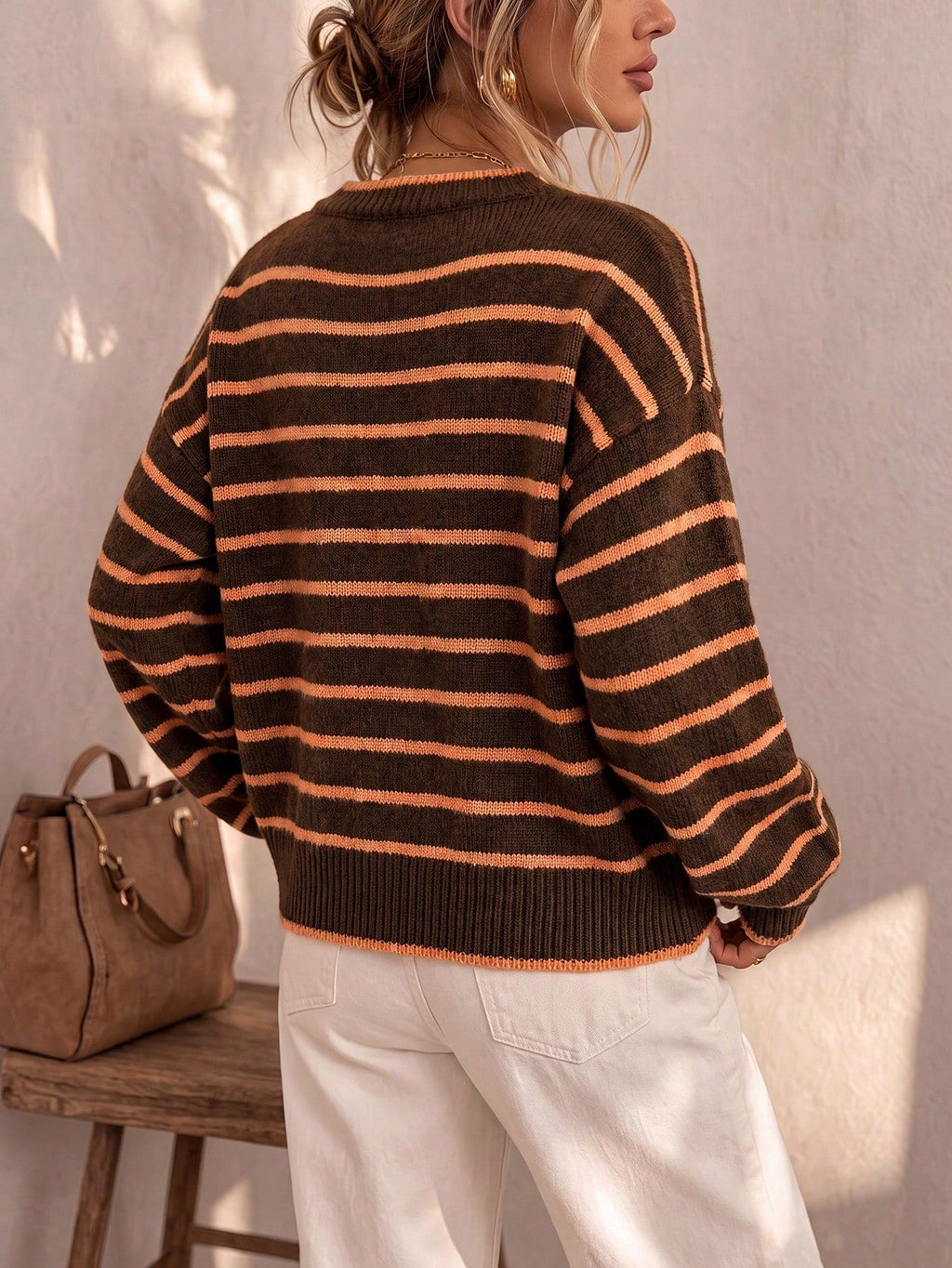 Women's Oversized Striped Knit Button Cardigan