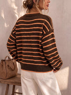 Women's Oversized Striped Knit Button Cardigan