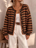 Women's Oversized Striped Knit Button Cardigan