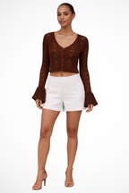 Women Crochet Cardigan with Bell Sleeve Detail