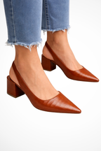 Women Low Heel Slingback Pointed Toe Pumps