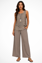 Women's Layered Sleeveless Top Floral Print Wide Leg Trouser Co Ord Set