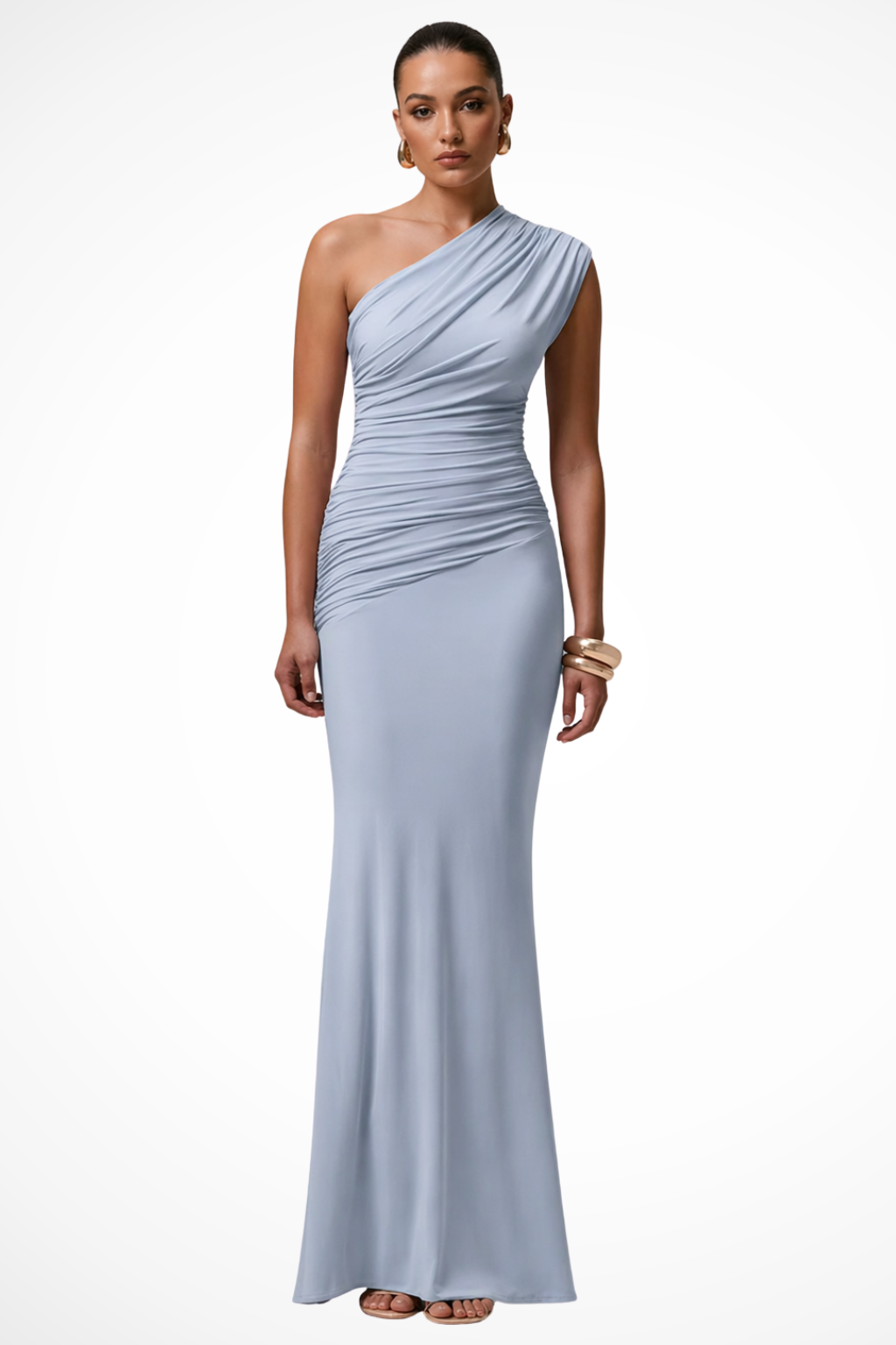 Women's One Shoulder Ruched Fitted Graduation Maxi Dress