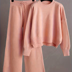 Women's Ribbed Knit Sweater and Wide-Leg Pants Set
