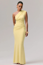 Women's One Shoulder Ruched Fitted Graduation Maxi Dress
