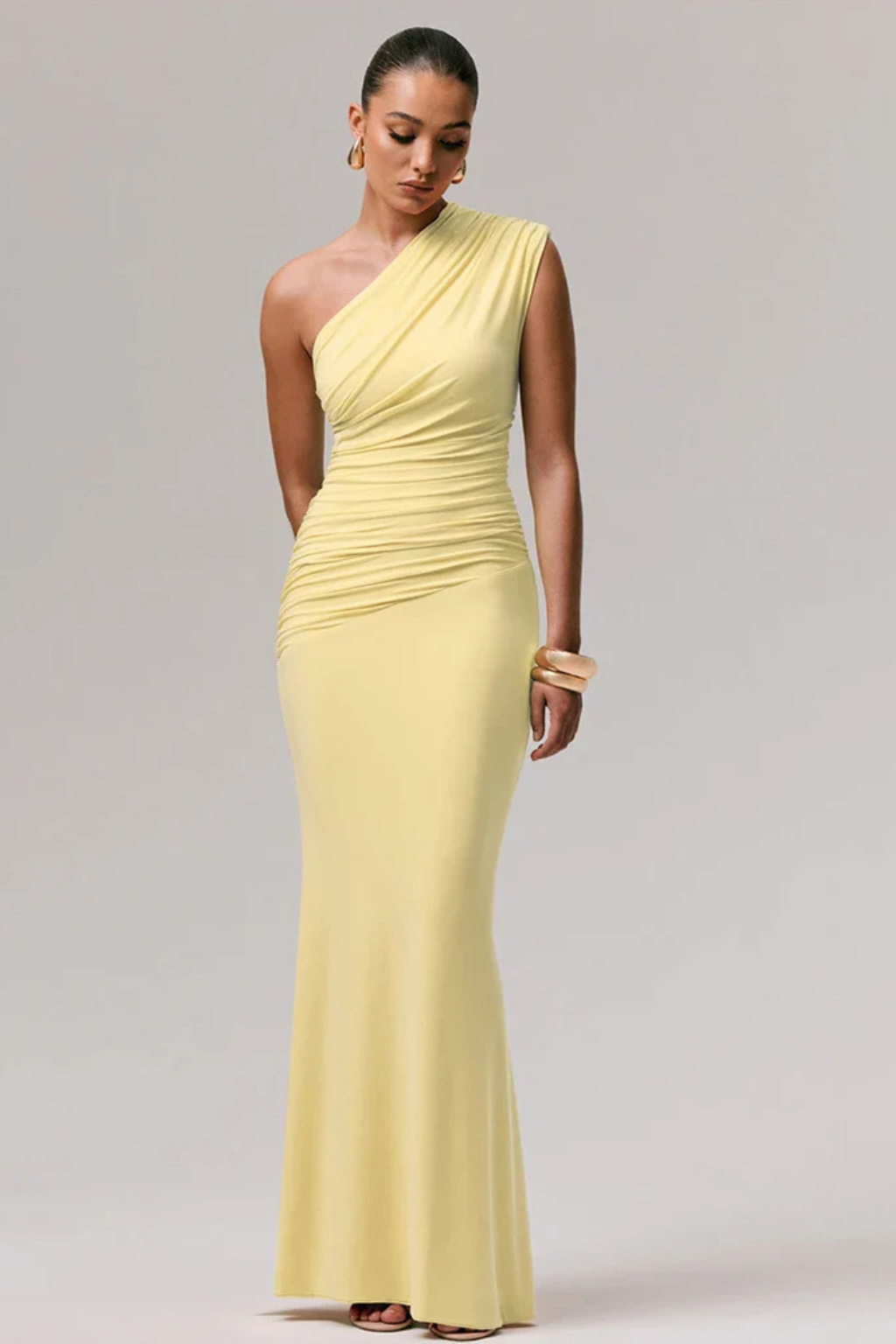 Women's One Shoulder Ruched Fitted Graduation Maxi Dress
