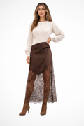 Isolde | Women Satin Lace Hem Asymmetric Maxi Skirt
