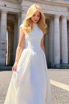 Women's Cap Sleeve Structured A Line Wedding Guest Midi Dress