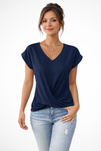 Women V Neck Twist Hem Short Sleeve Going Out Top