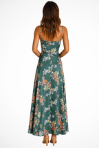 Women's Tie Front Floral Wedding Guest Maxi Dress with Cut Out Detail