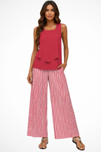 Women's Layered Sleeveless Top Floral Print Wide Leg Trouser Co Ord Set