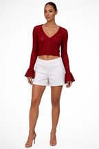 Women Crochet Cardigan with Bell Sleeve Detail