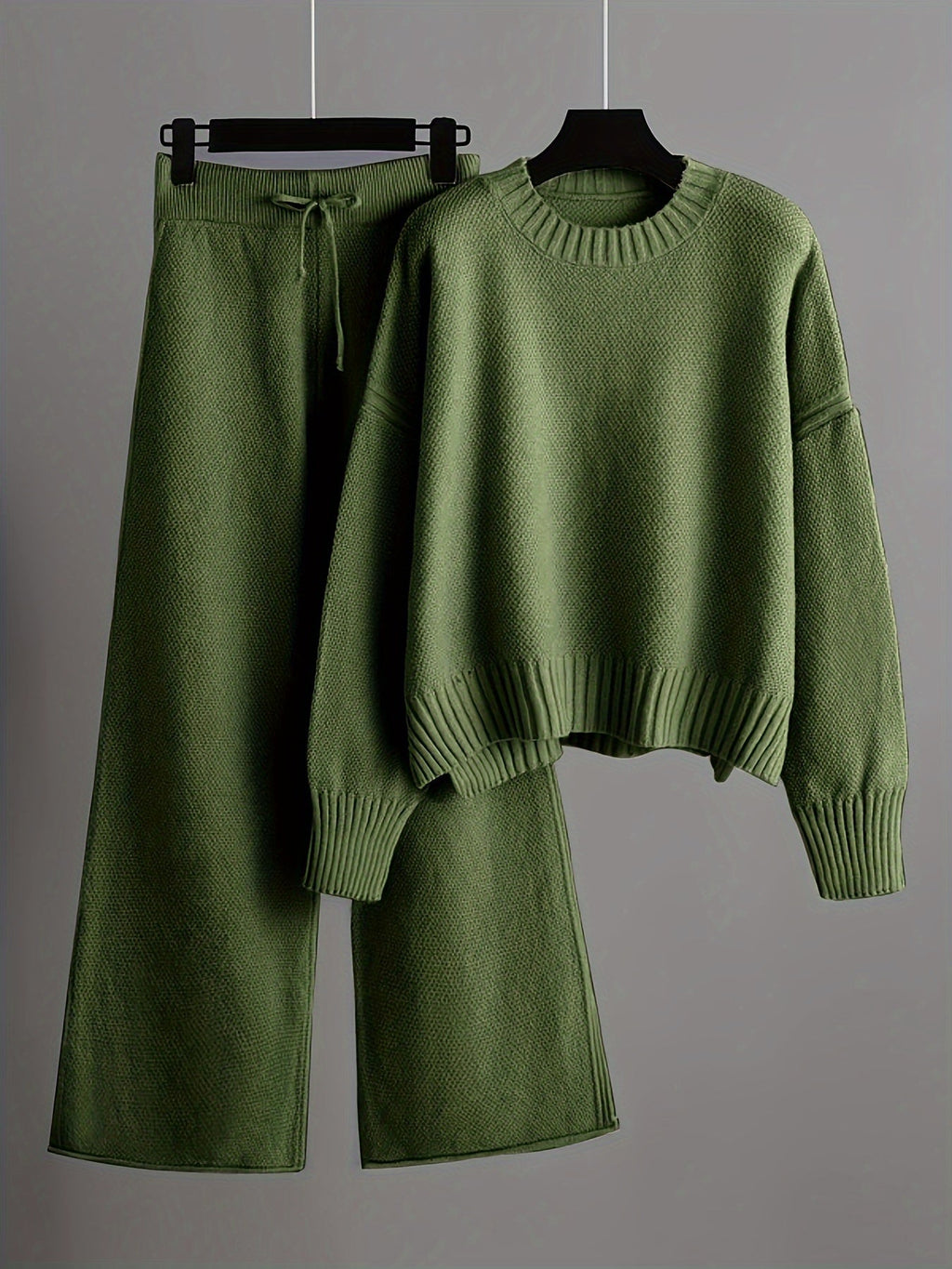 Women's Ribbed Knit Sweater and Wide-Leg Pants Set