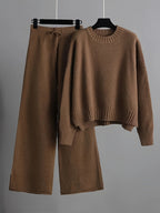 Women's Ribbed Knit Sweater and Wide-Leg Pants Set