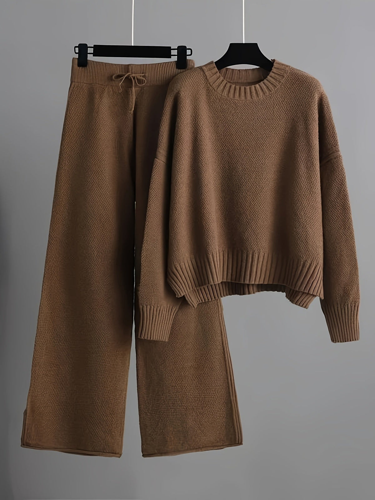 Women's Ribbed Knit Sweater and Wide-Leg Pants Set