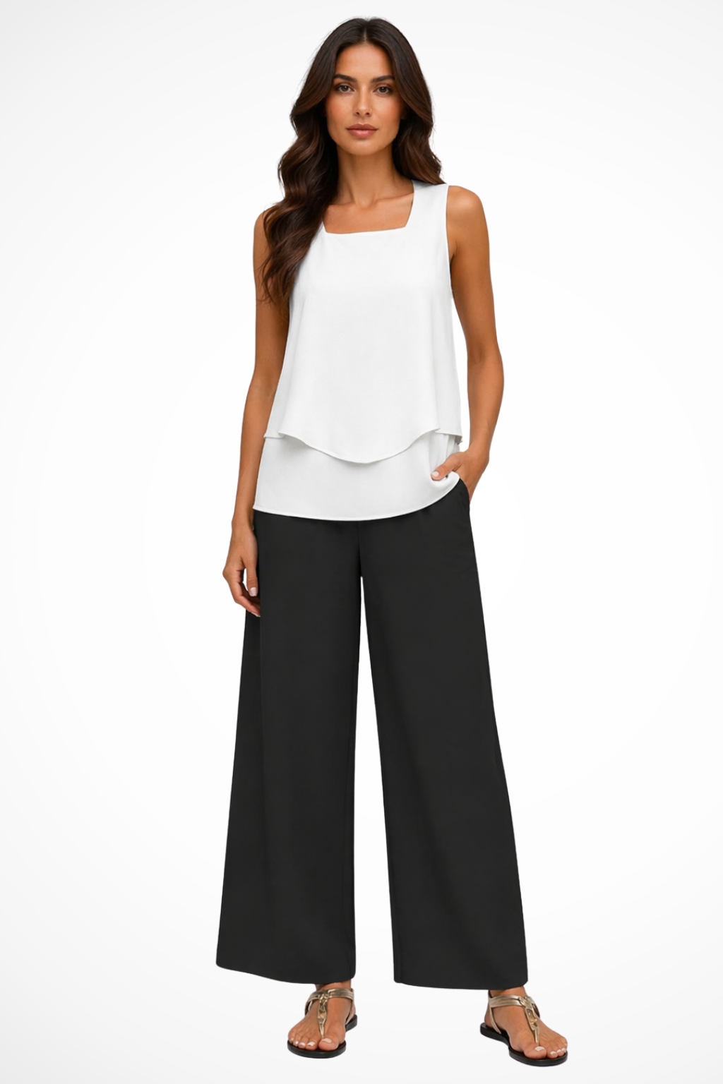 Women's Layered Sleeveless Top Floral Print Wide Leg Trouser Co Ord Set